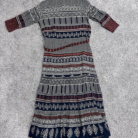 Rubyyaya Noida Maxi Dress Black Red Button Front Collared Full Sleeve Size Small - Picture 15 of 16